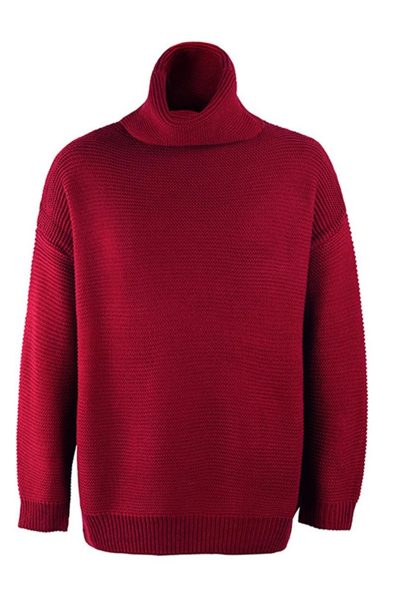 TURTLE NECK CABLE KNIT LOOSE FIT KNIT SWEATER - Doublju