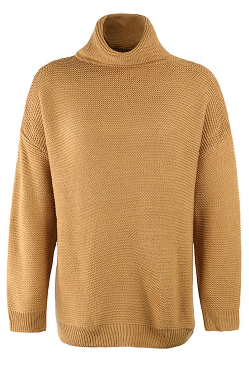 TURTLE NECK CABLE KNIT LOOSE FIT KNIT SWEATER - Doublju