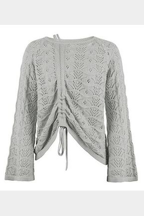 LOOSE FIT DRAWSTRING HOLLOW KNIT SWEATER - Doublju
