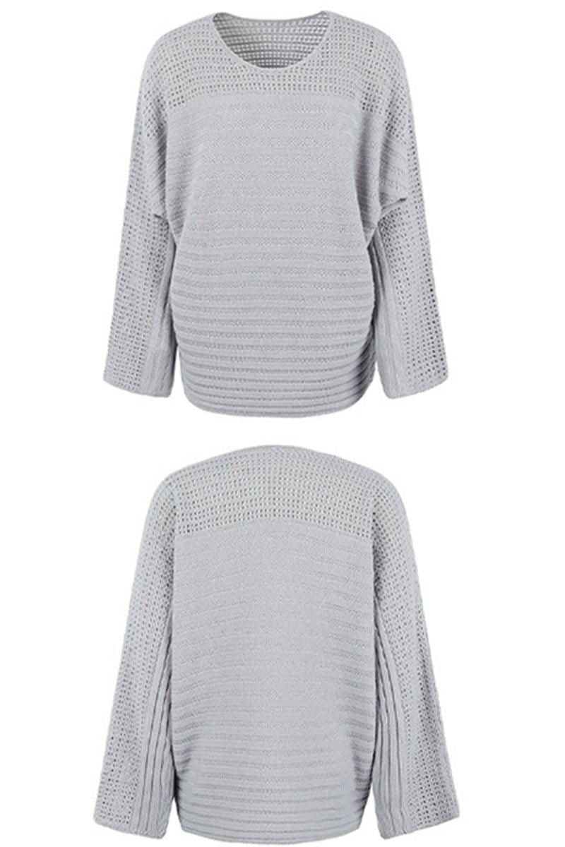 LOOSE FIT HOLLOW KNIT SWEATER TOP - Doublju