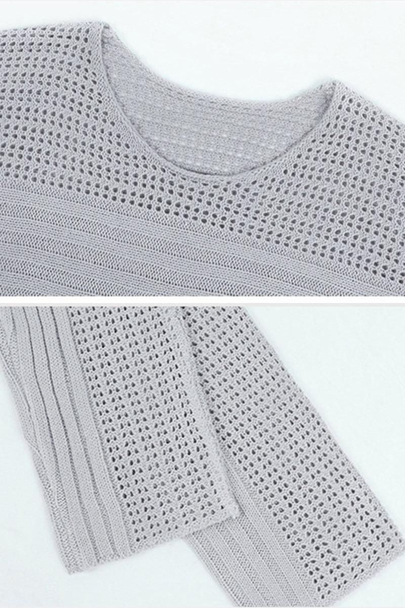 LOOSE FIT HOLLOW KNIT SWEATER TOP - Doublju