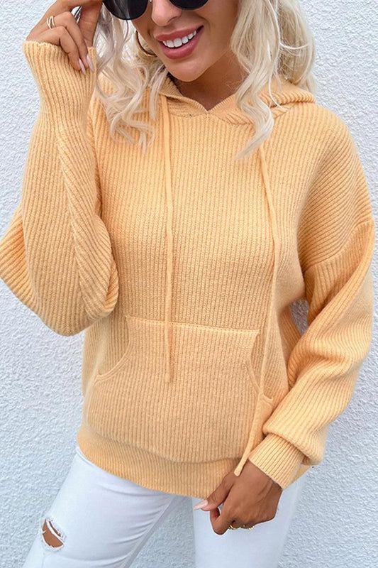CABLE KNIT HOODED KNIT SWEATER TOP - Doublju