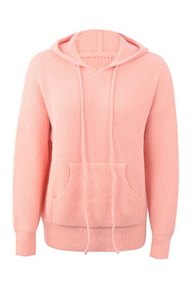 CABLE KNIT HOODED KNIT SWEATER TOP - Doublju