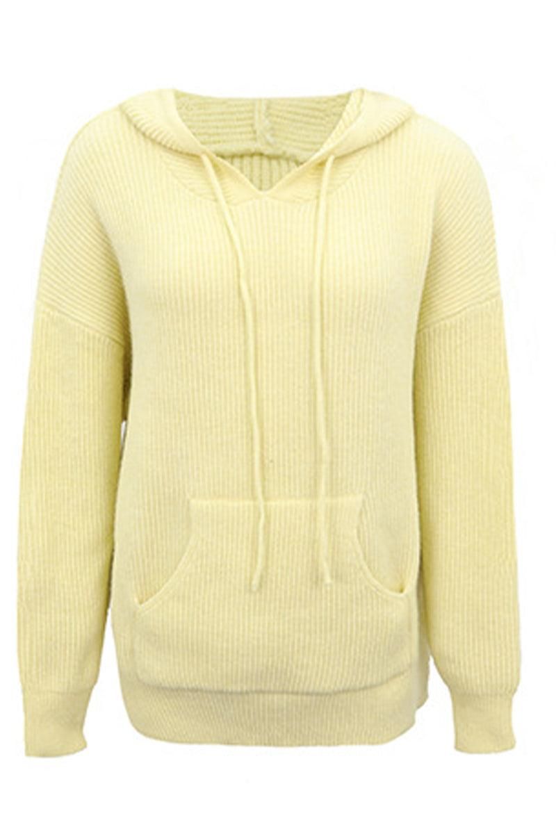 CABLE KNIT HOODED KNIT SWEATER TOP - Doublju