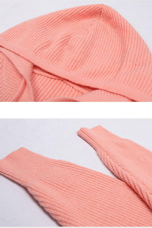 CABLE KNIT HOODED KNIT SWEATER TOP - Doublju