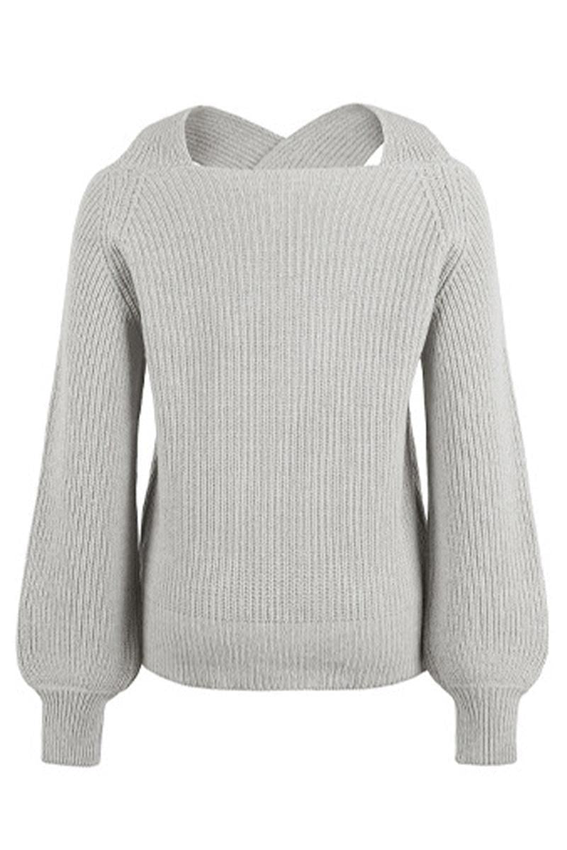 OFF SHOULDER HOLLOW KNIT CASUAL SWEATER - Doublju