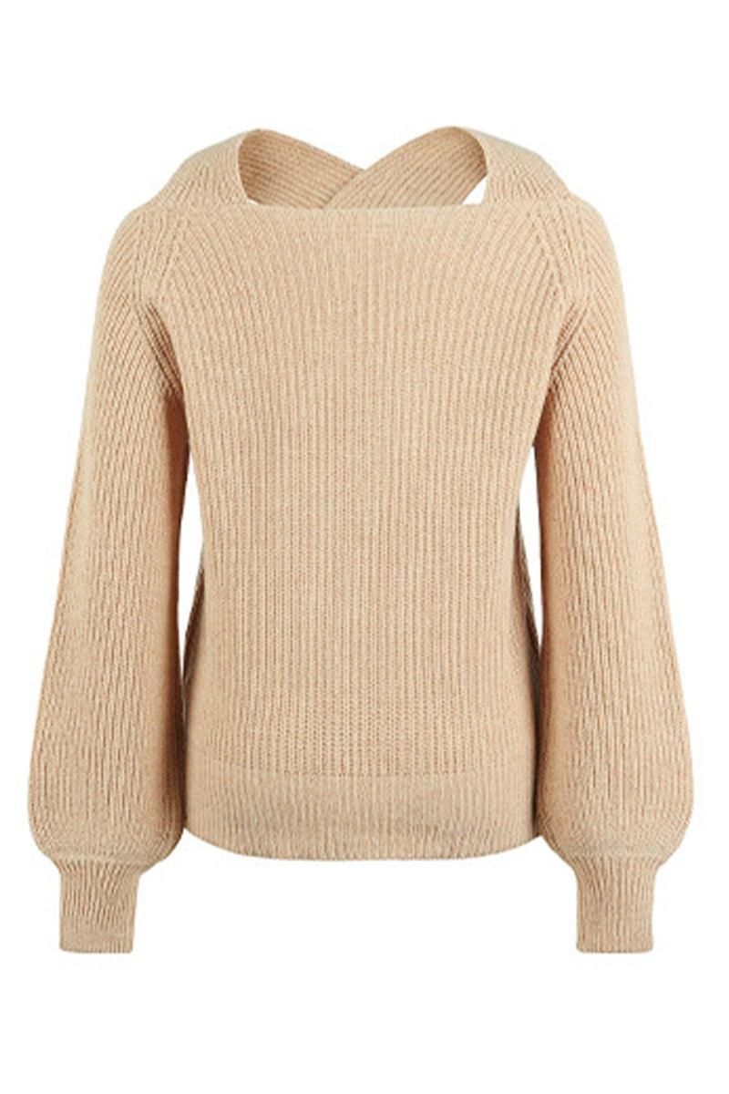 OFF SHOULDER HOLLOW KNIT CASUAL SWEATER - Doublju