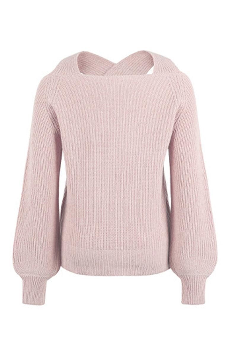 OFF SHOULDER HOLLOW KNIT CASUAL SWEATER - Doublju