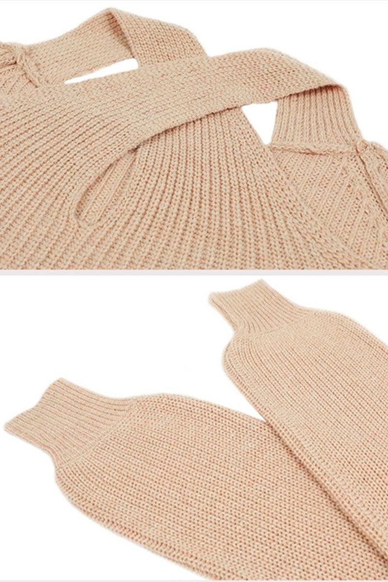 OFF SHOULDER HOLLOW KNIT CASUAL SWEATER - Doublju