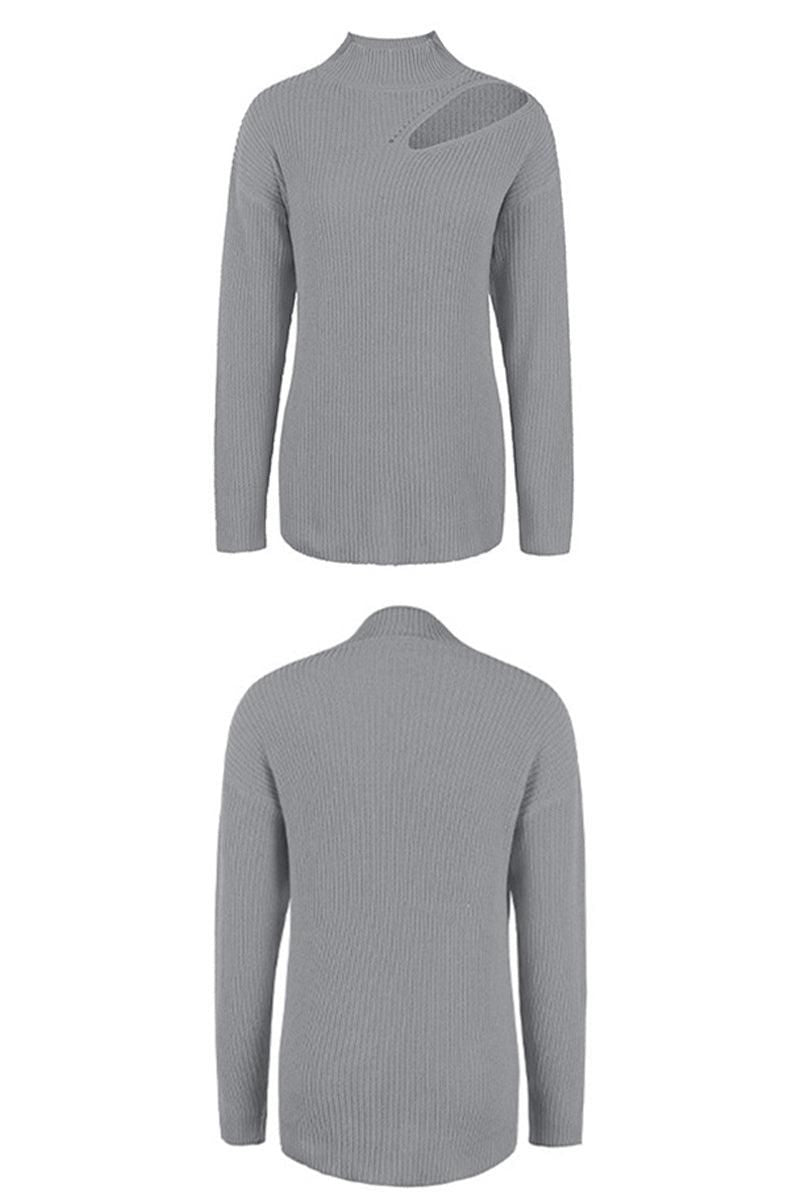 HOLLOW KNIT LOOSE FIT CASUAL SWEATER TOP - Doublju