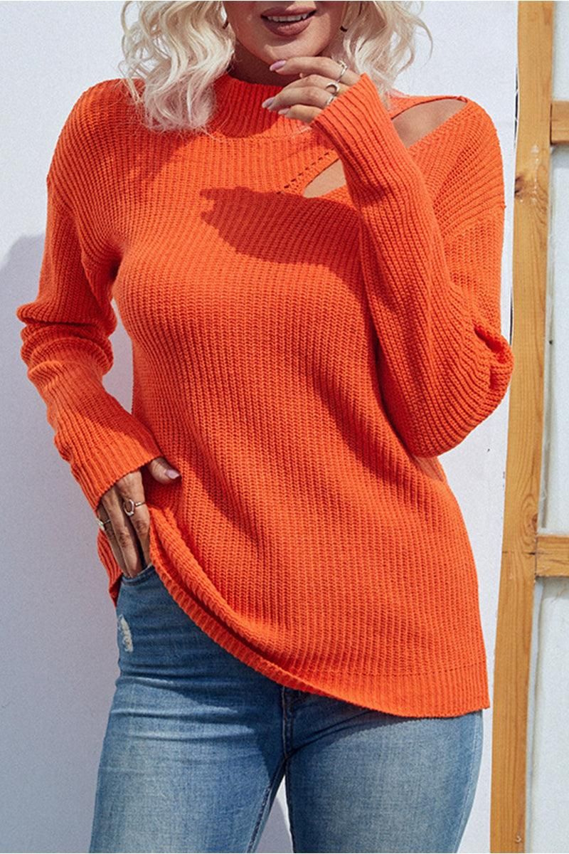 HOLLOW KNIT LOOSE FIT CASUAL SWEATER TOP - Doublju
