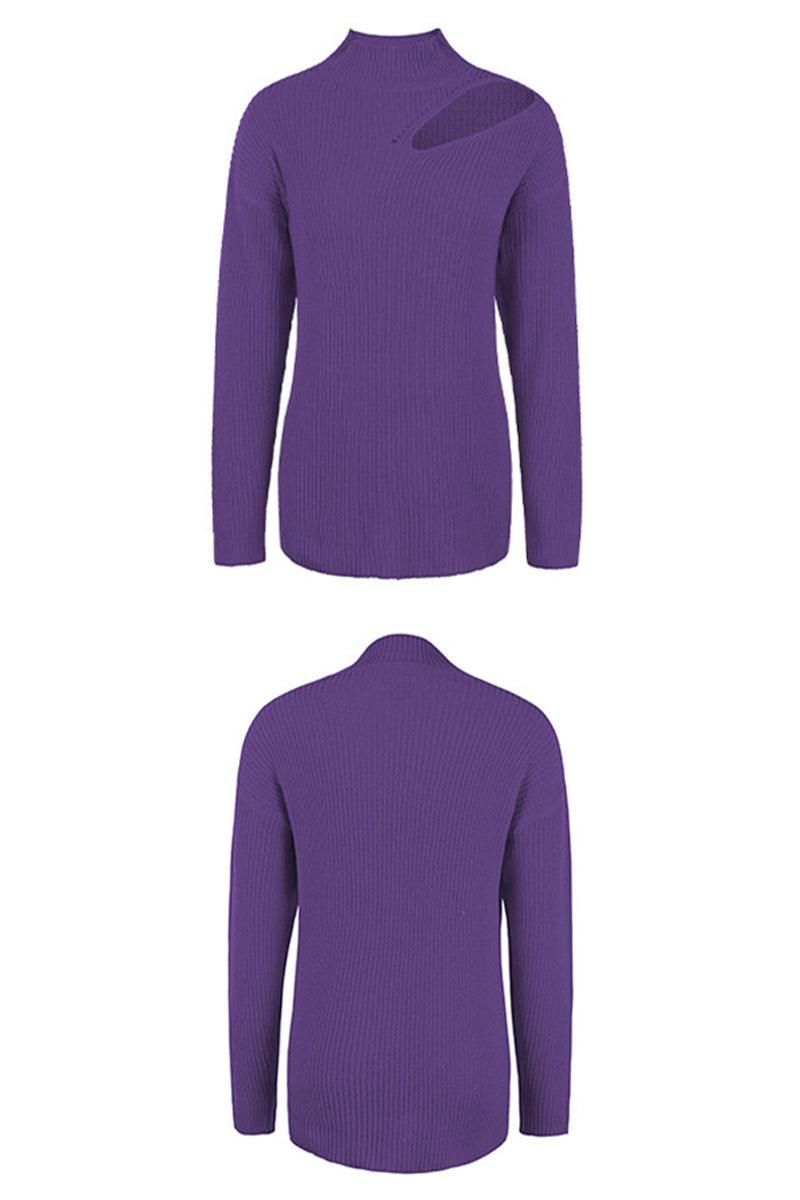 HOLLOW KNIT LOOSE FIT CASUAL SWEATER TOP - Doublju