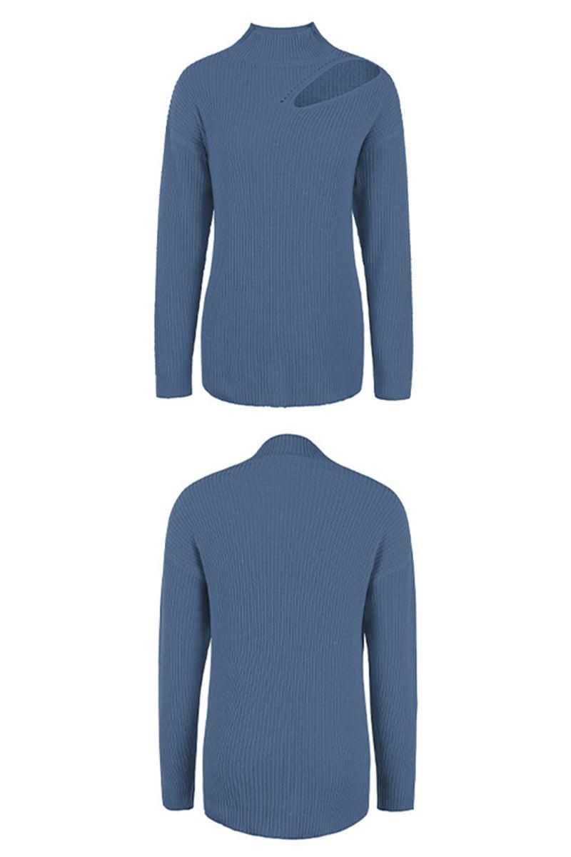 HOLLOW KNIT LOOSE FIT CASUAL SWEATER TOP - Doublju