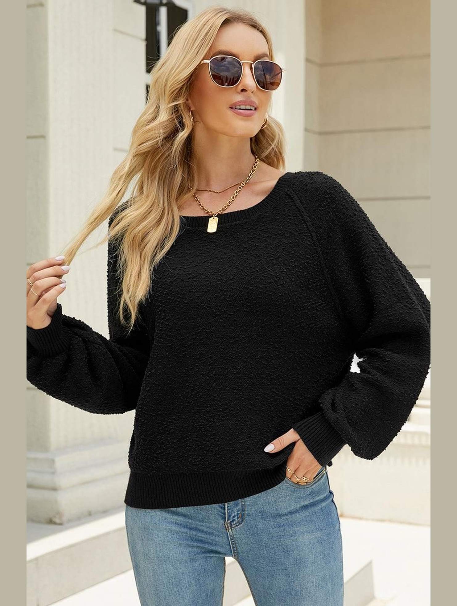 SOLID BASIC CASUAL SWEATER - Doublju