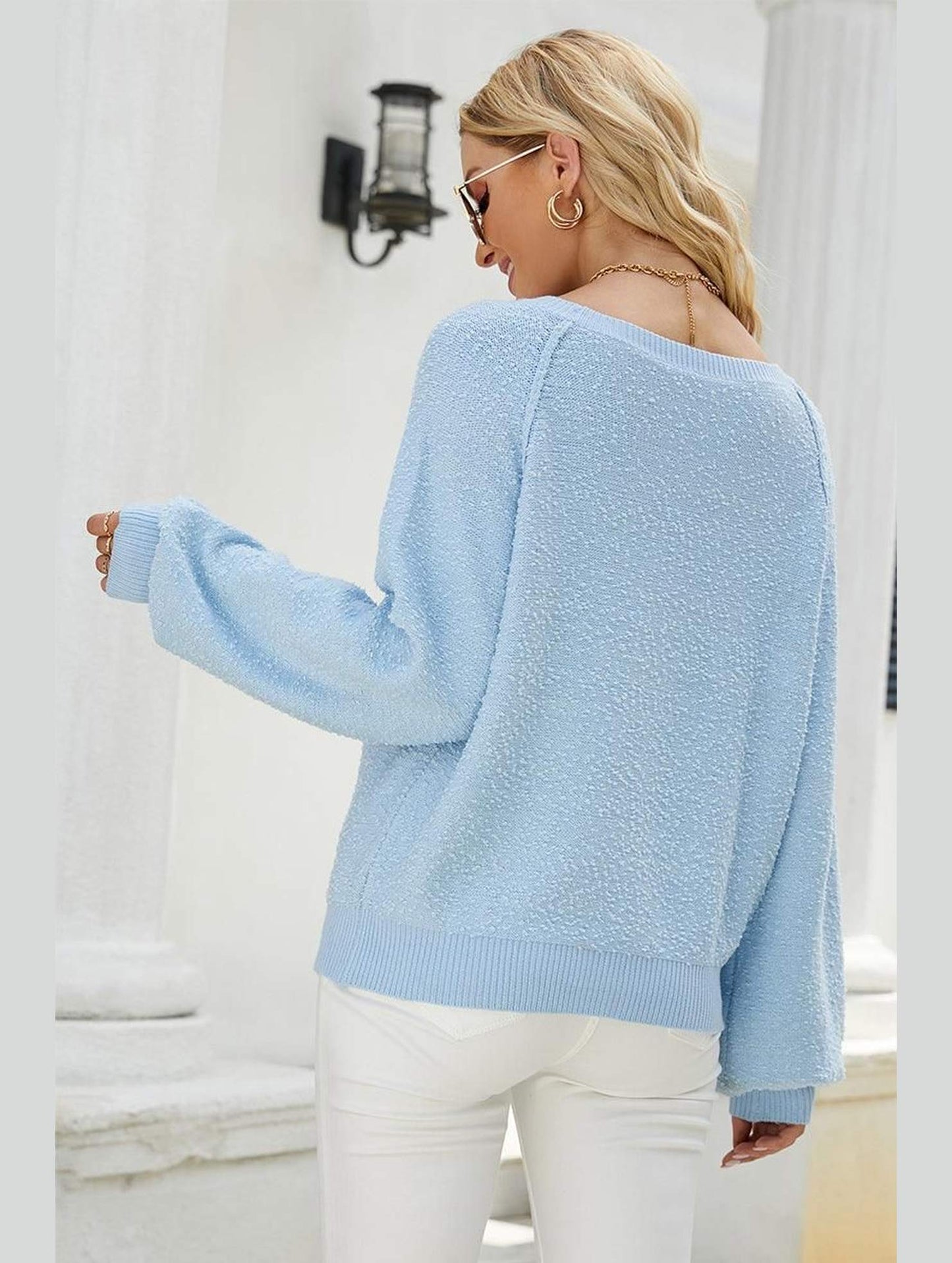 SOLID BASIC CASUAL SWEATER - Doublju