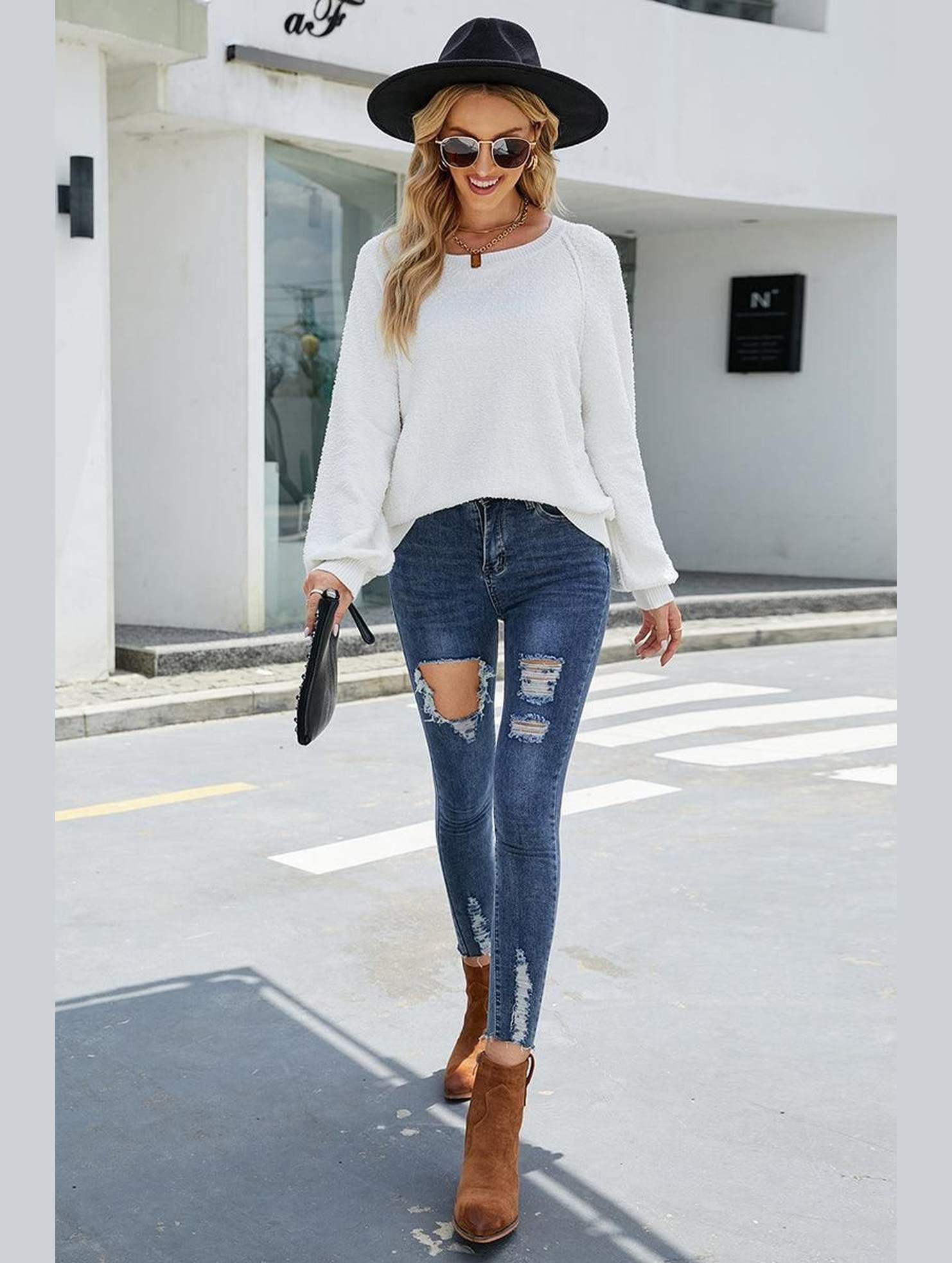 SOLID BASIC CASUAL SWEATER - Doublju