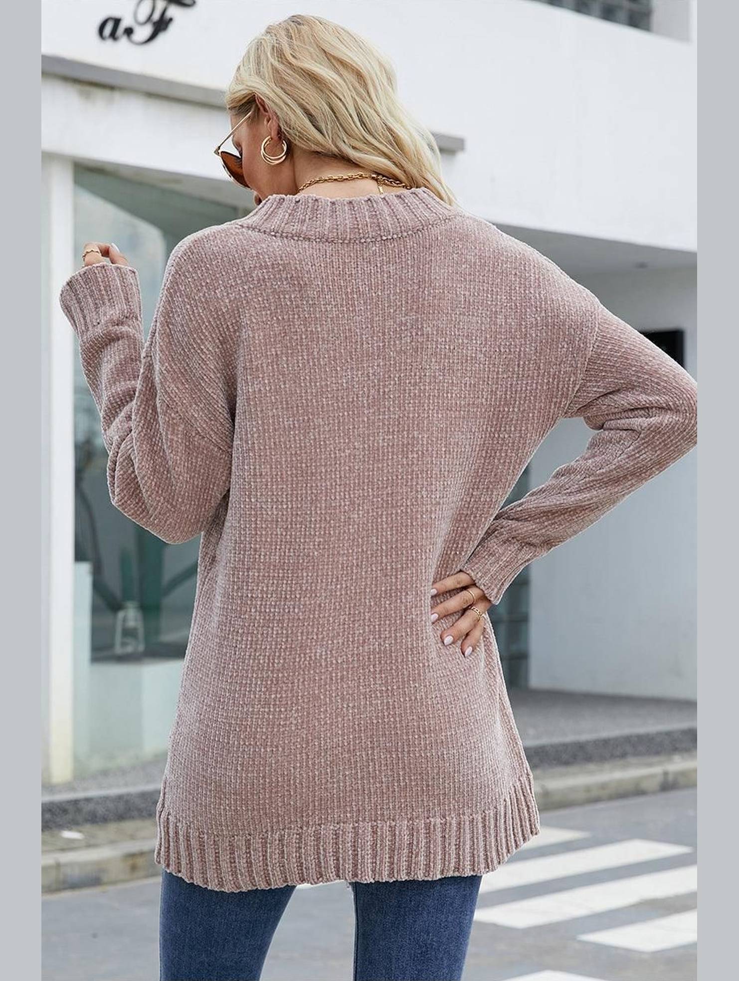 V NECK BANDING DETAILED KNIT SWEATER - Doublju