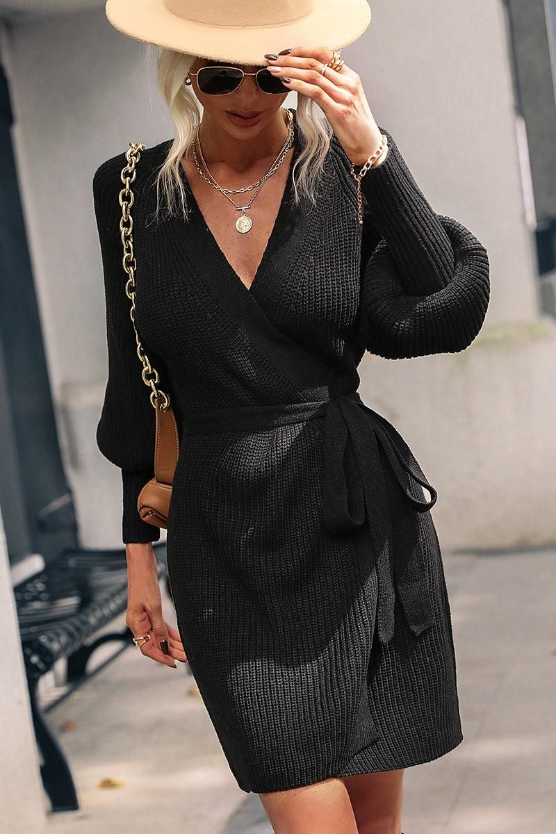 FITTED SLEEVE KNIT CARDIGAN SWEATER - Doublju