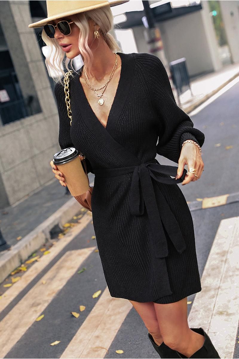 FITTED SLEEVE KNIT CARDIGAN SWEATER - Doublju