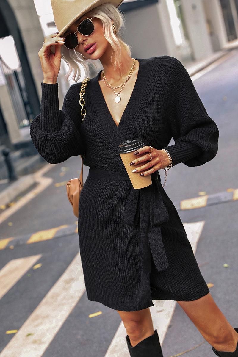 FITTED SLEEVE KNIT CARDIGAN SWEATER - Doublju