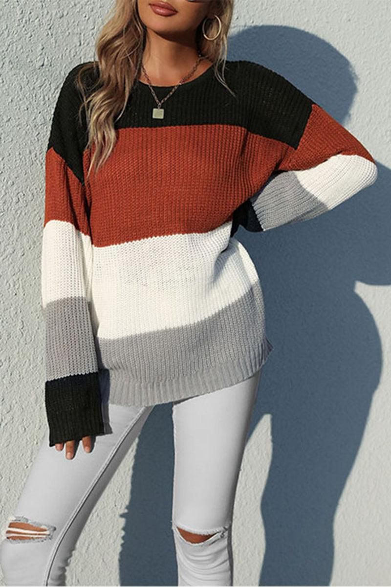 LOOSE FIT COLOR BLOCK DAILY SWEATER - Doublju