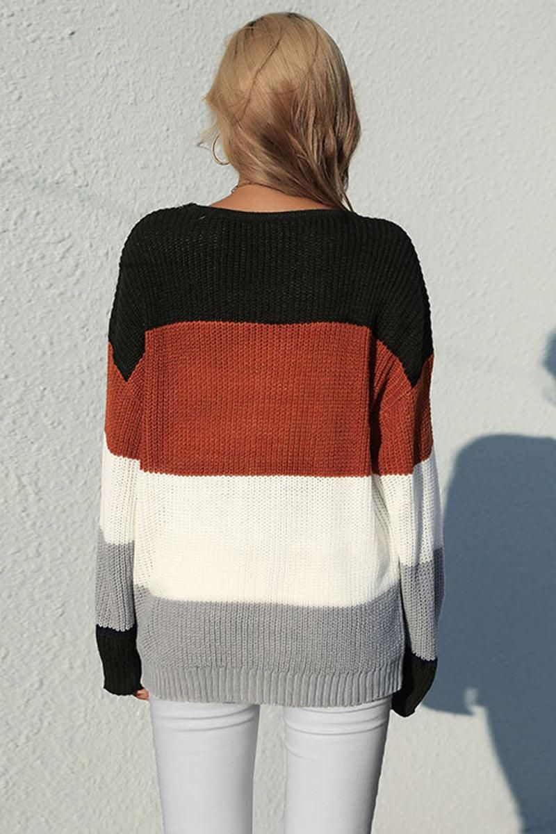 LOOSE FIT COLOR BLOCK DAILY SWEATER - Doublju