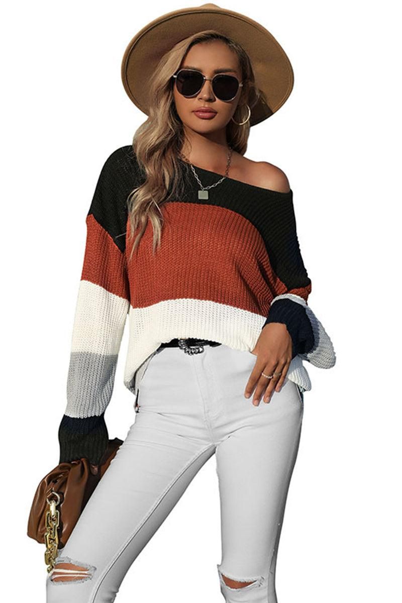 LOOSE FIT COLOR BLOCK DAILY SWEATER - Doublju