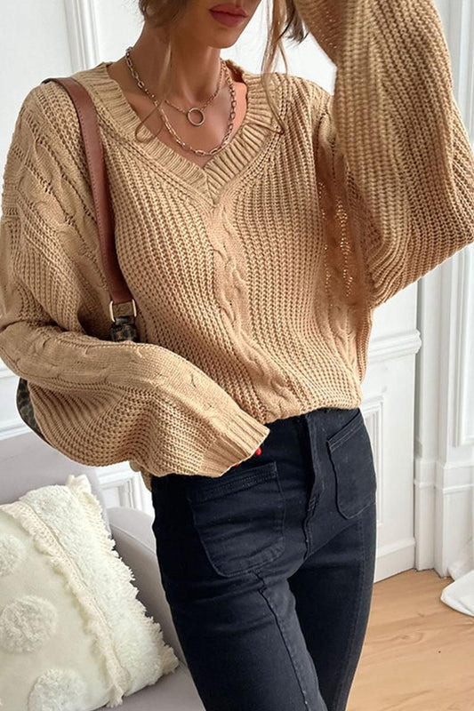 CABLE KNIT LOOSE FIT CASUAL SWEATER - Doublju