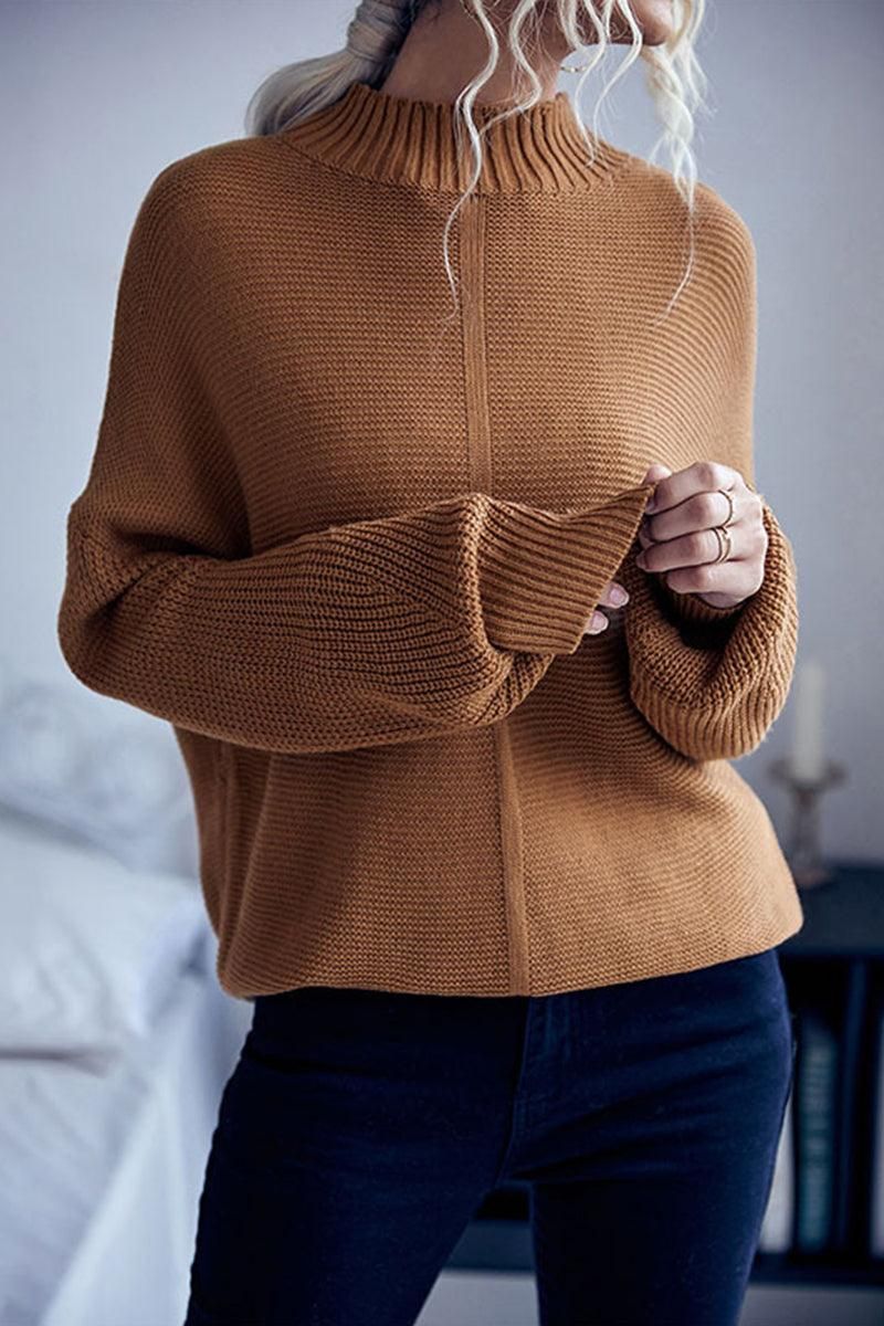 HIGH NECK LOOSE FIT KNIT SWEATER - Doublju