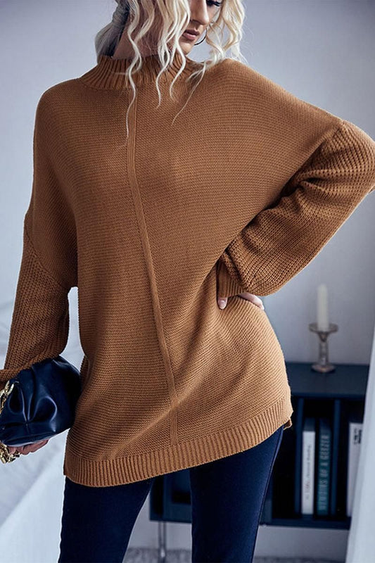 HIGH NECK LOOSE FIT KNIT SWEATER - Doublju