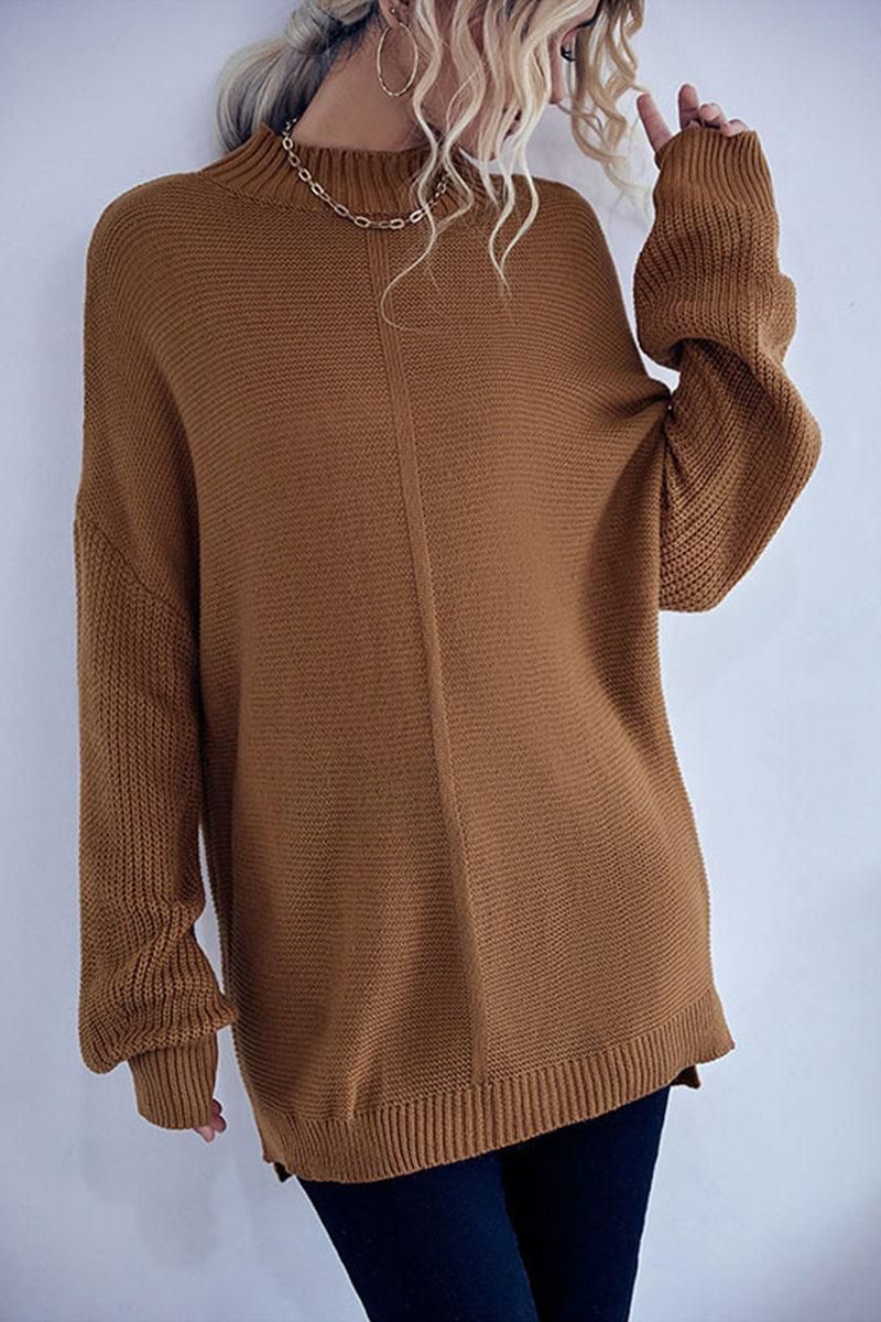 HIGH NECK LOOSE FIT KNIT SWEATER - Doublju