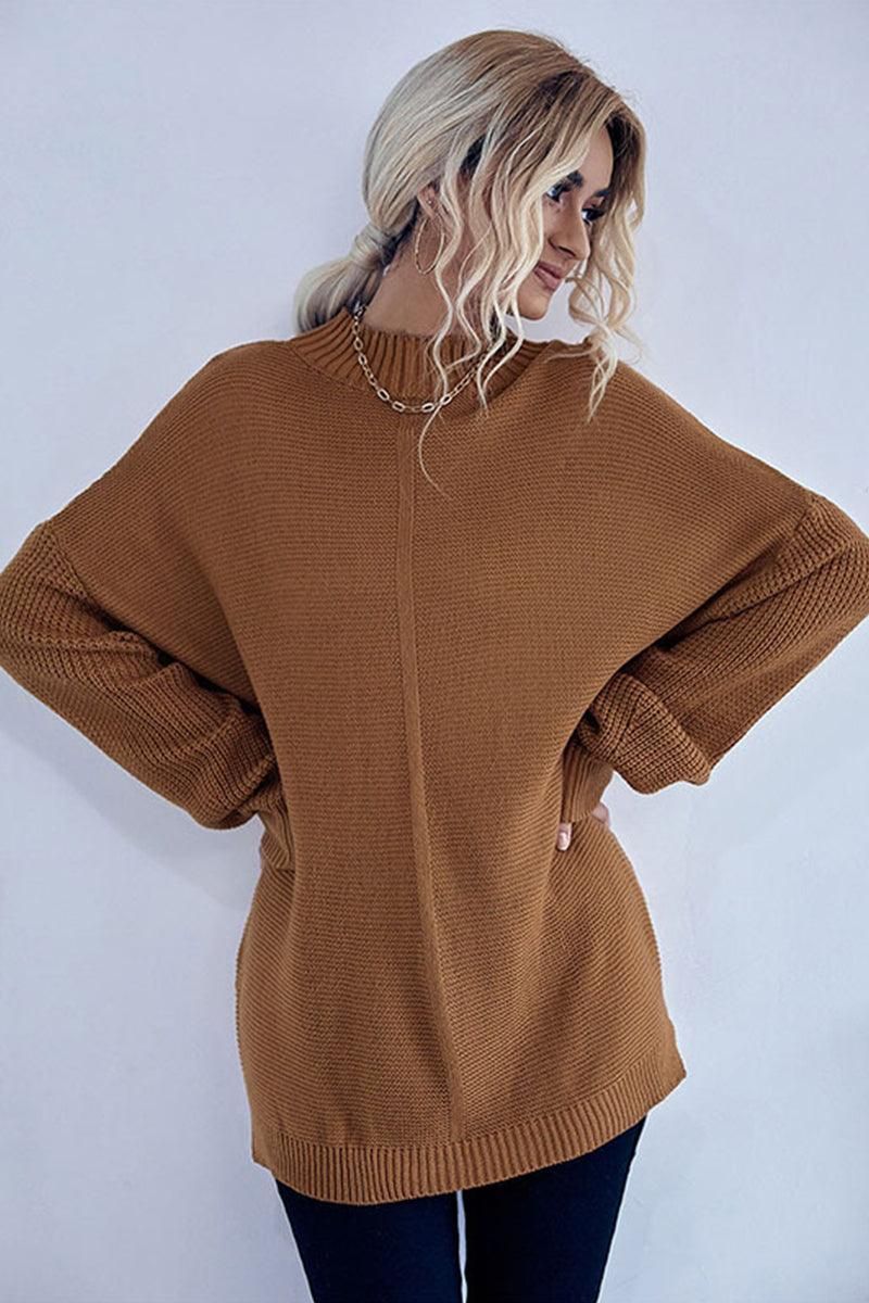 HIGH NECK LOOSE FIT KNIT SWEATER - Doublju