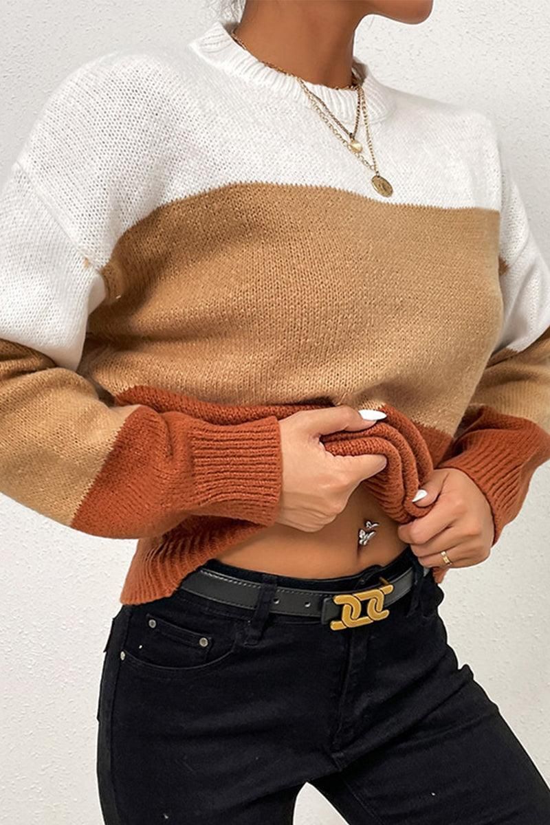 COLOR BLOCK DAILY SWEATER TOP - Doublju