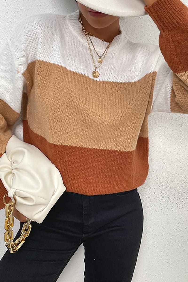 COLOR BLOCK DAILY SWEATER TOP - Doublju