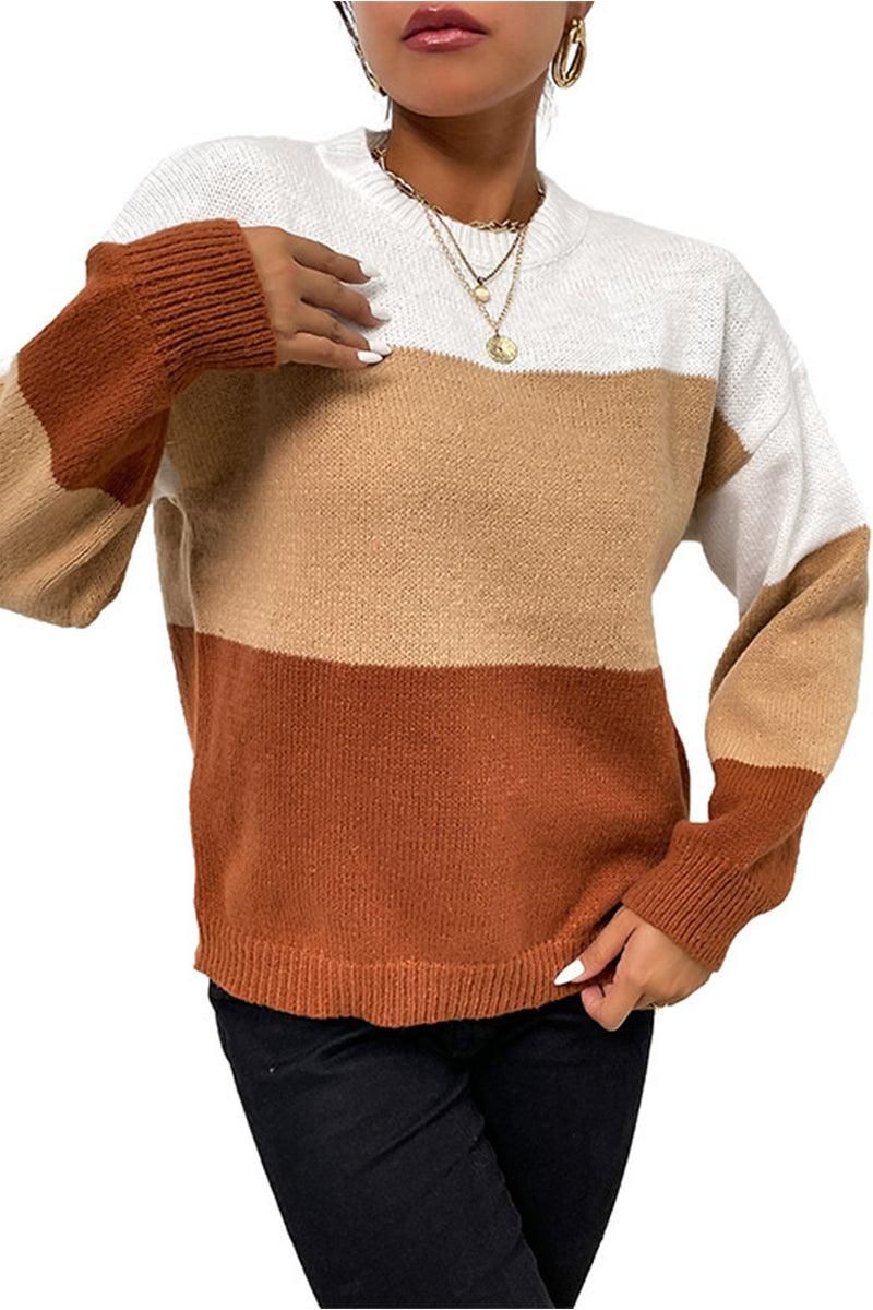 COLOR BLOCK DAILY SWEATER TOP - Doublju