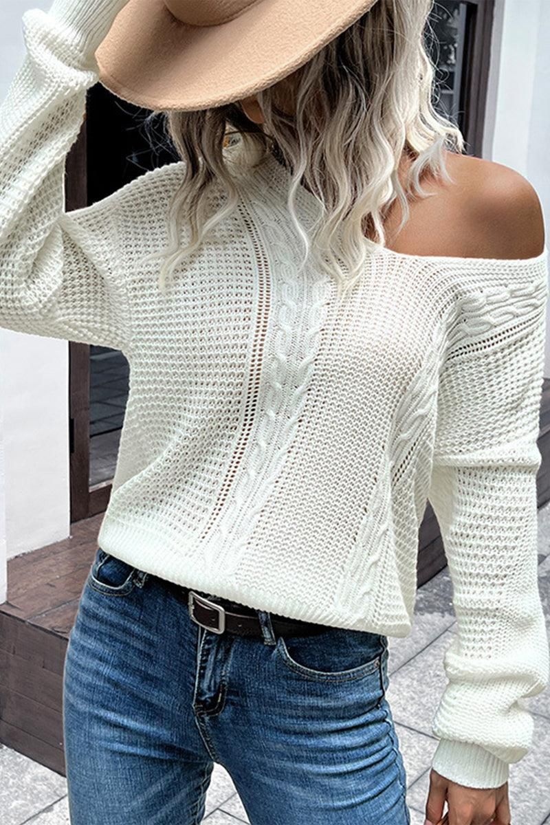 LOOSE NECK KNITTED CASUAL SWEATER - Doublju