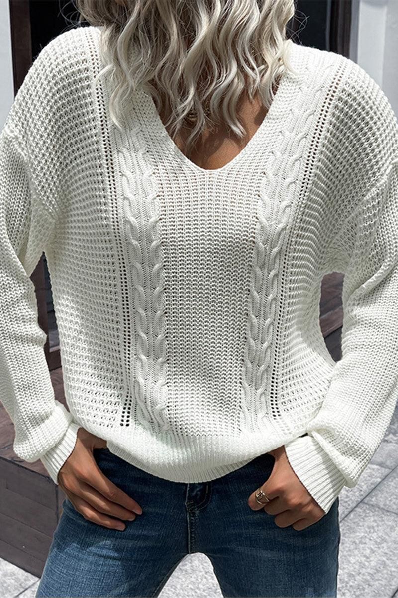 LOOSE NECK KNITTED CASUAL SWEATER - Doublju