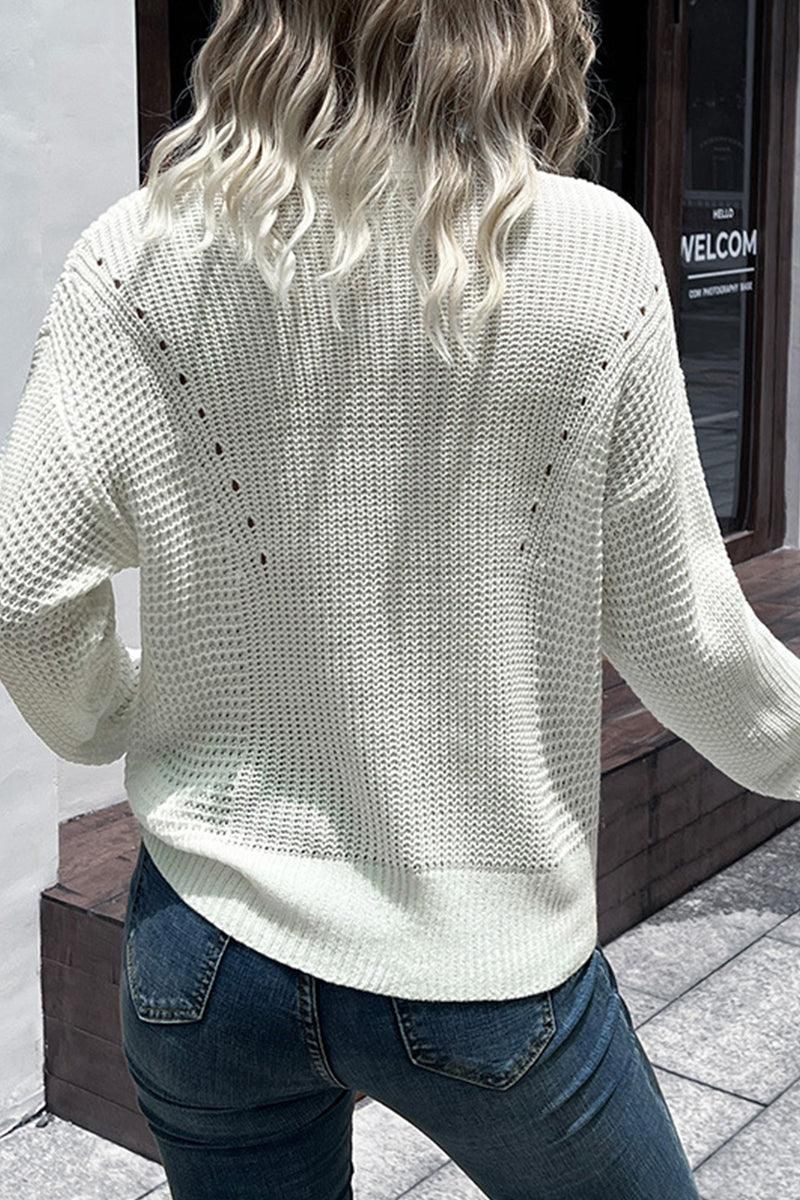 LOOSE NECK KNITTED CASUAL SWEATER - Doublju