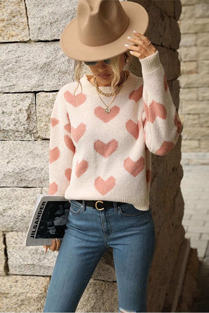 HEART PRINTING WARM CUTE SWEATER - Doublju