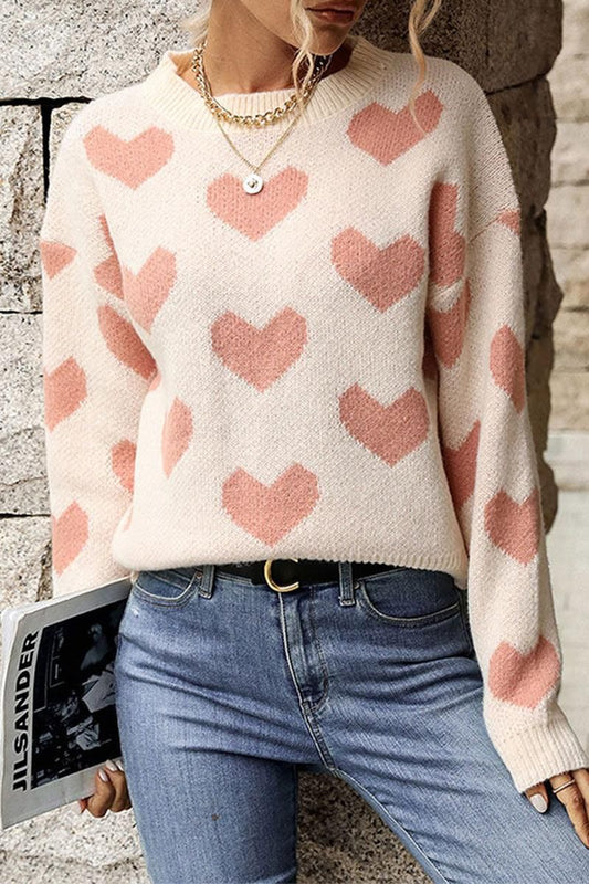 HEART PRINTING WARM CUTE SWEATER - Doublju