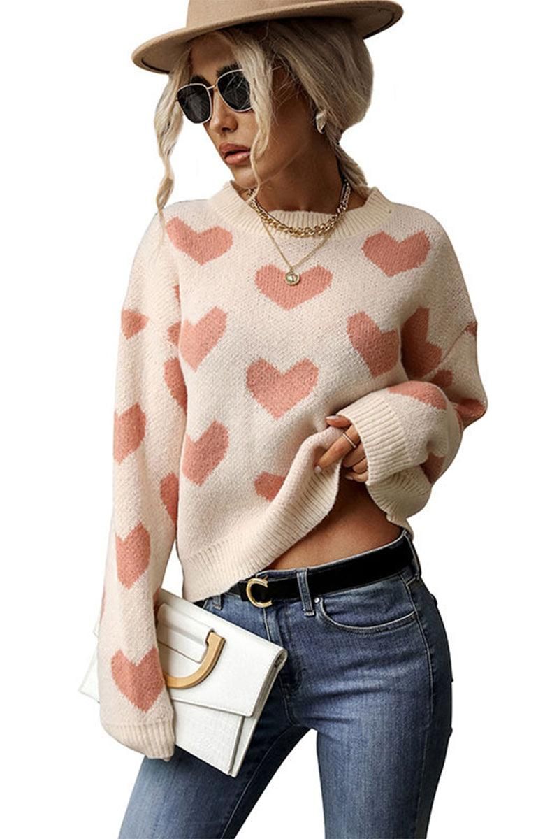 HEART PRINTING WARM CUTE SWEATER - Doublju