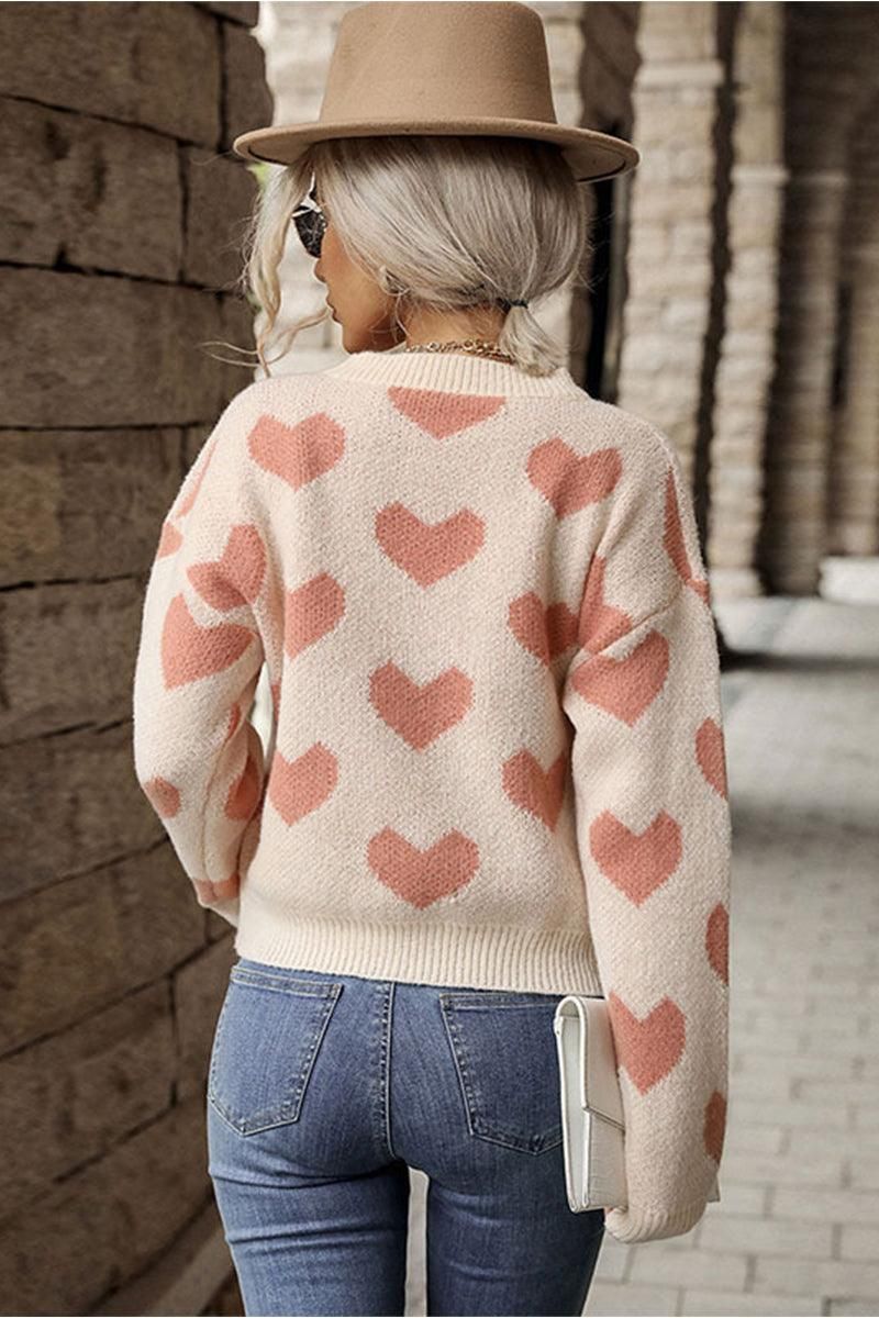 HEART PRINTING WARM CUTE SWEATER - Doublju