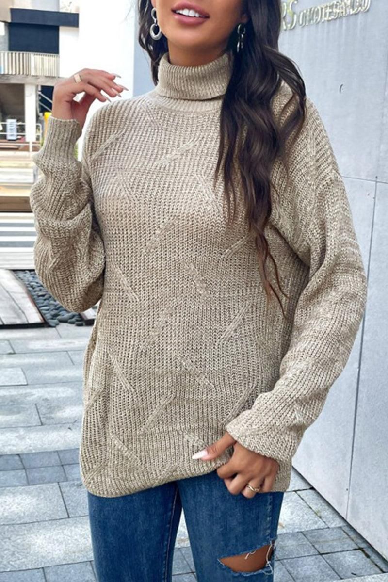 TURTLE NECK KNIT LONG SLEEVE SWEATER - Doublju