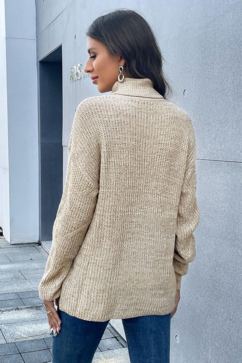 TURTLE NECK KNIT LONG SLEEVE SWEATER - Doublju