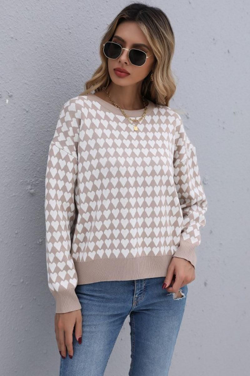 HEART PATTERN PRINTING LONG SLEEVE CASUAL TOP - Doublju