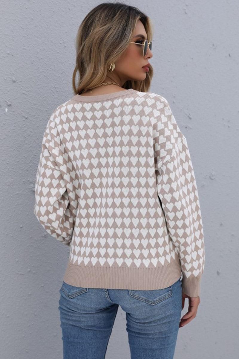 HEART PATTERN PRINTING LONG SLEEVE CASUAL TOP - Doublju