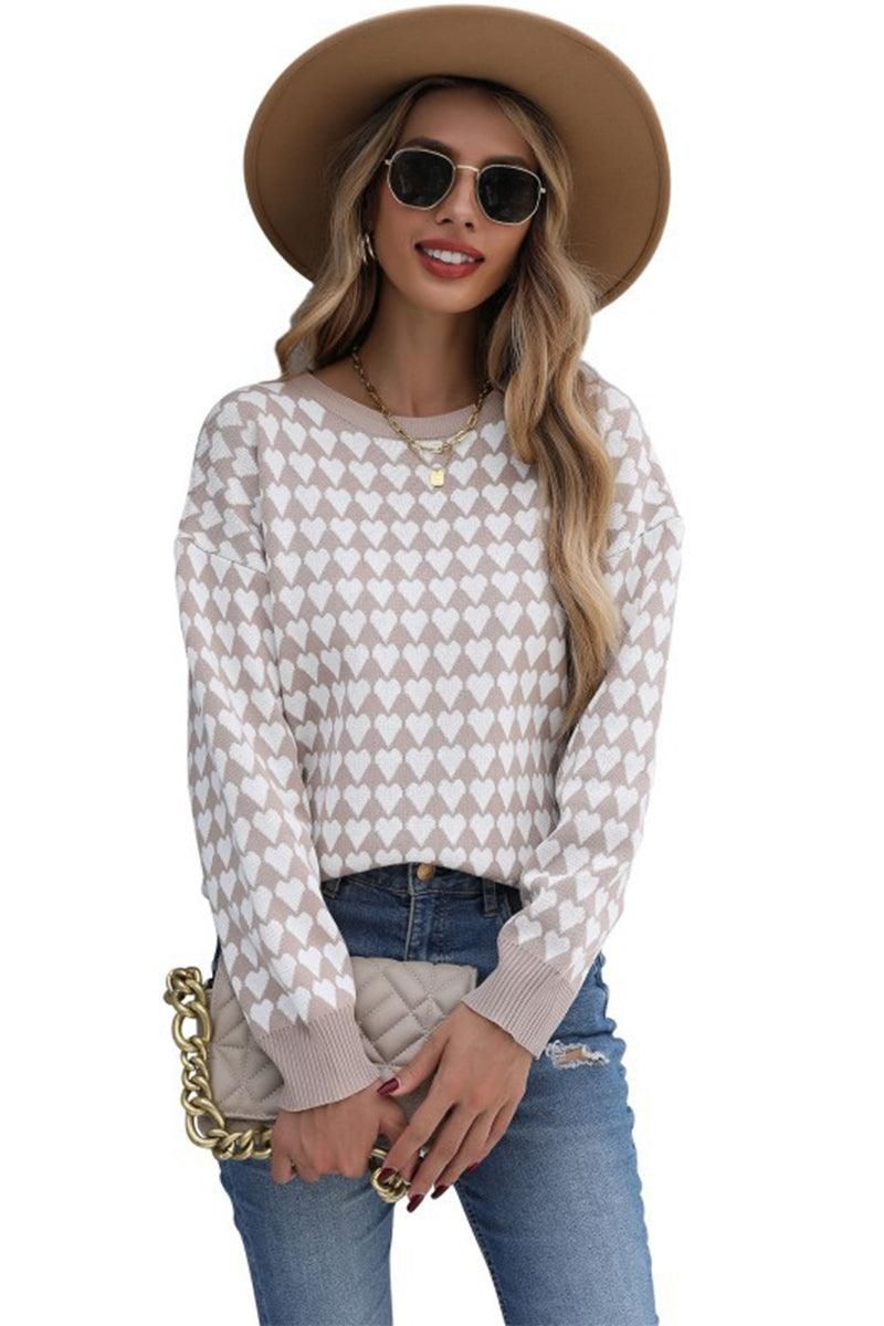 HEART PATTERN PRINTING LONG SLEEVE CASUAL TOP - Doublju