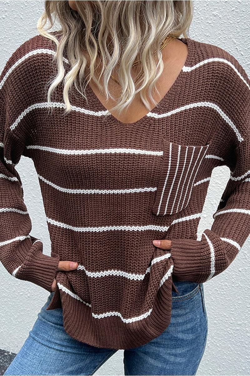 LOOSE FIT STRIPE KNITTED SWEATER - Doublju