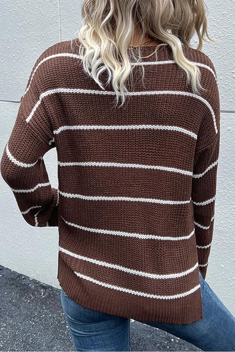 LOOSE FIT STRIPE KNITTED SWEATER - Doublju