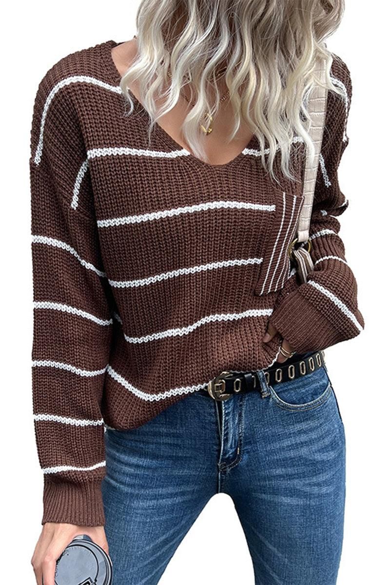 LOOSE FIT STRIPE KNITTED SWEATER - Doublju